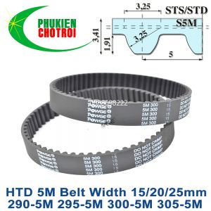 Dây curoa S5M-490-25mm (Dây đai răng S5M chiều dài 490mm 98 răng)