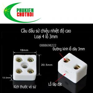 Cầu đấu sứ chịu nhiệt 4 lỗ phi 3mm 21x19x14mm