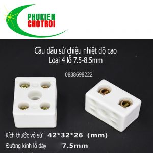 Cầu đấu sứ chịu nhiệt 4 lỗ phi 7.5mm 42x32x26mm