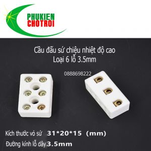 Cầu đấu sứ chịu nhiệt 6 lỗ phi 3.5mm 31x20x15mm