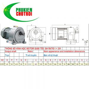 Động cơ liền giảm tốc 3 pha 3HP 2,2kw tỉ số truyền 1/5 cốt trục 40