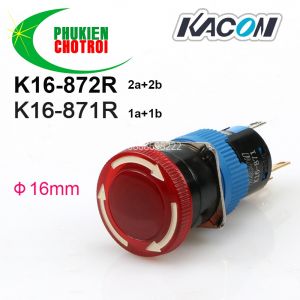 Công tắc nút dừng khẩn cấp có đèn báo 24VDC K16-871R D4 KACON phi 16mm.